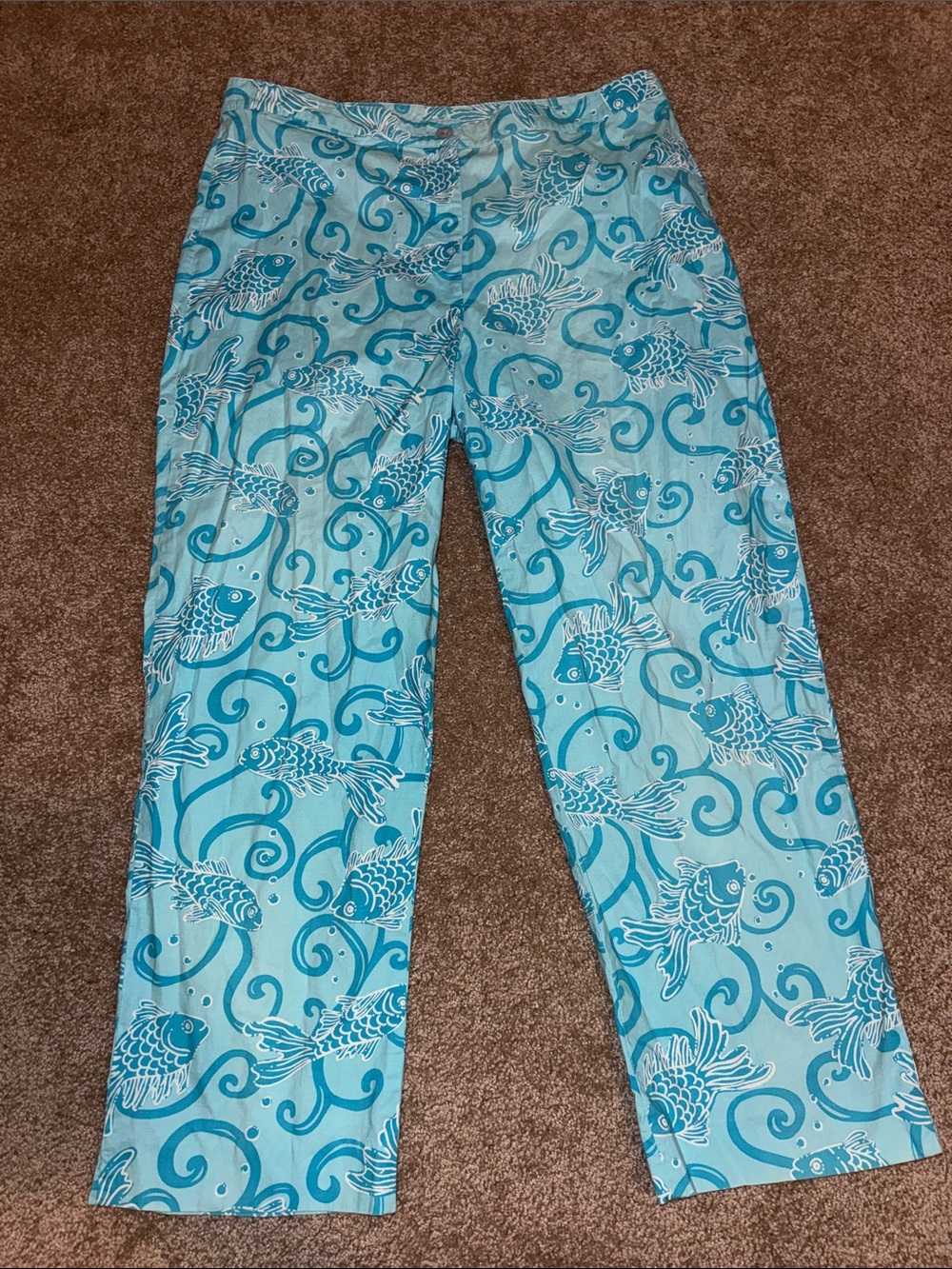 Lilly Pulitzer Vintage Aqua Fish-Print Cropped Pants - size 10